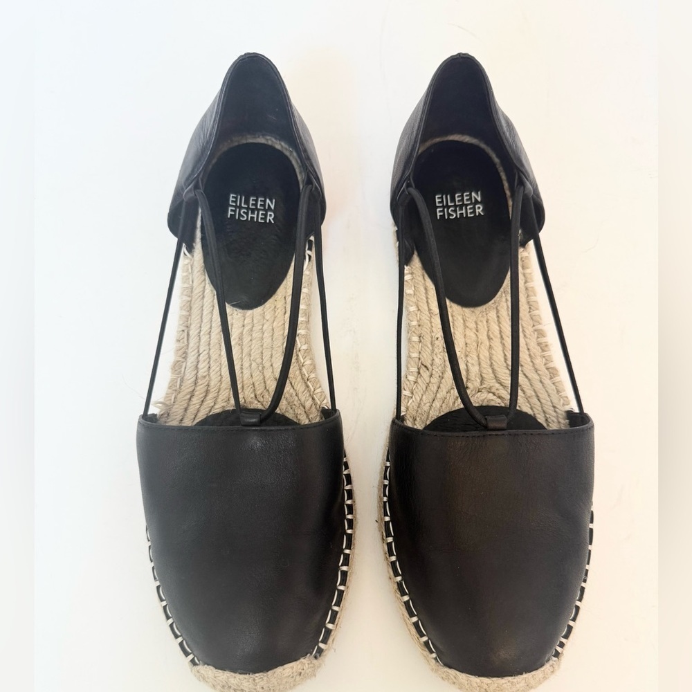 Eileen Fisher Lee Washed Leather Espadrille Shoes in Black Size 9.5 - Picture 2 of 7